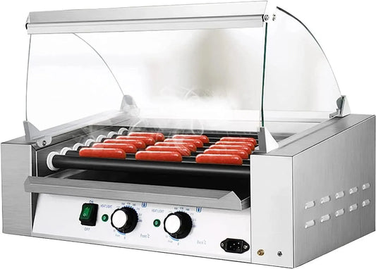 Macchina per Hot, professionale, rimovibile, acciaio inox, vetro, per Hot Dog con 7 rulli antiaderenti