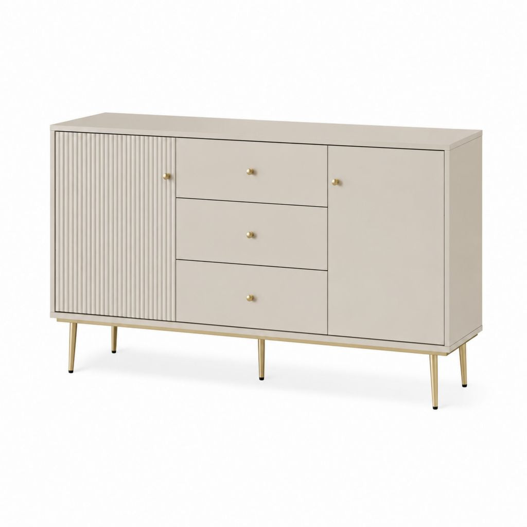 Credenza da sala da pranzo beige in MDF rettangolare con 2 ante e 3 cassetti 160 x 40 x 80 cm