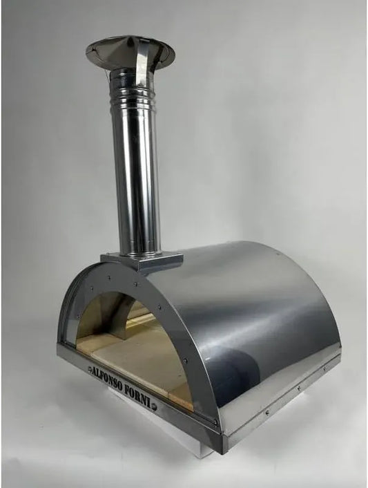 Forno elettrico per pizza, esterno, acciaio inox, Alfonso 2 Pizze Full Optional Inox, Pirometro 500 Gradi e Porta Fuoco