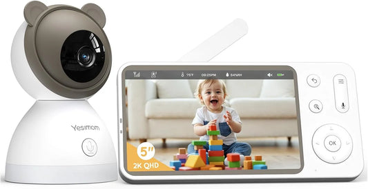Monitor, Wi-Fi, 360° Telecamera Bambini, schermo per PC, 2K Baby Monitor WiFi con Schermo 5″ e App
