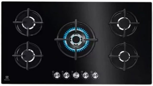 Electrolux KGG95372K Piano cottura a gas, 90 cm, 5 fuochi, 3900 W, fornello a gas, 3 SpeedBurner + 1 wok, 9 livelli di intensità, 5 zone di cottura
