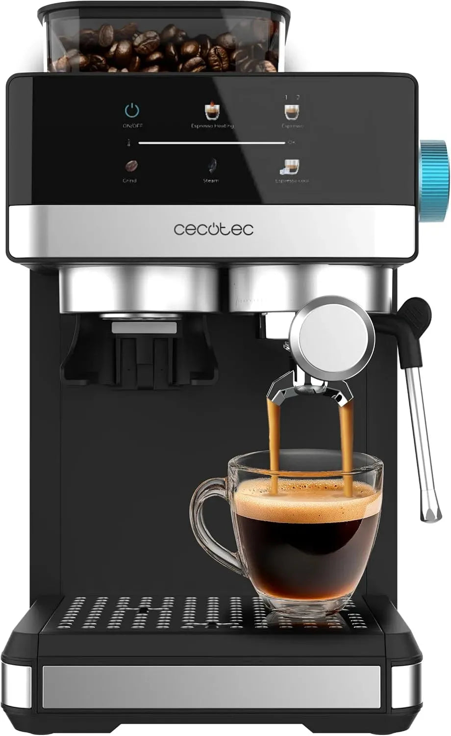Cecotec macchina da caffè elettrica, 1,7 L, 1350 W, 20 Bar, 150 g, touch, ampio serbatoio, 20 Livelli