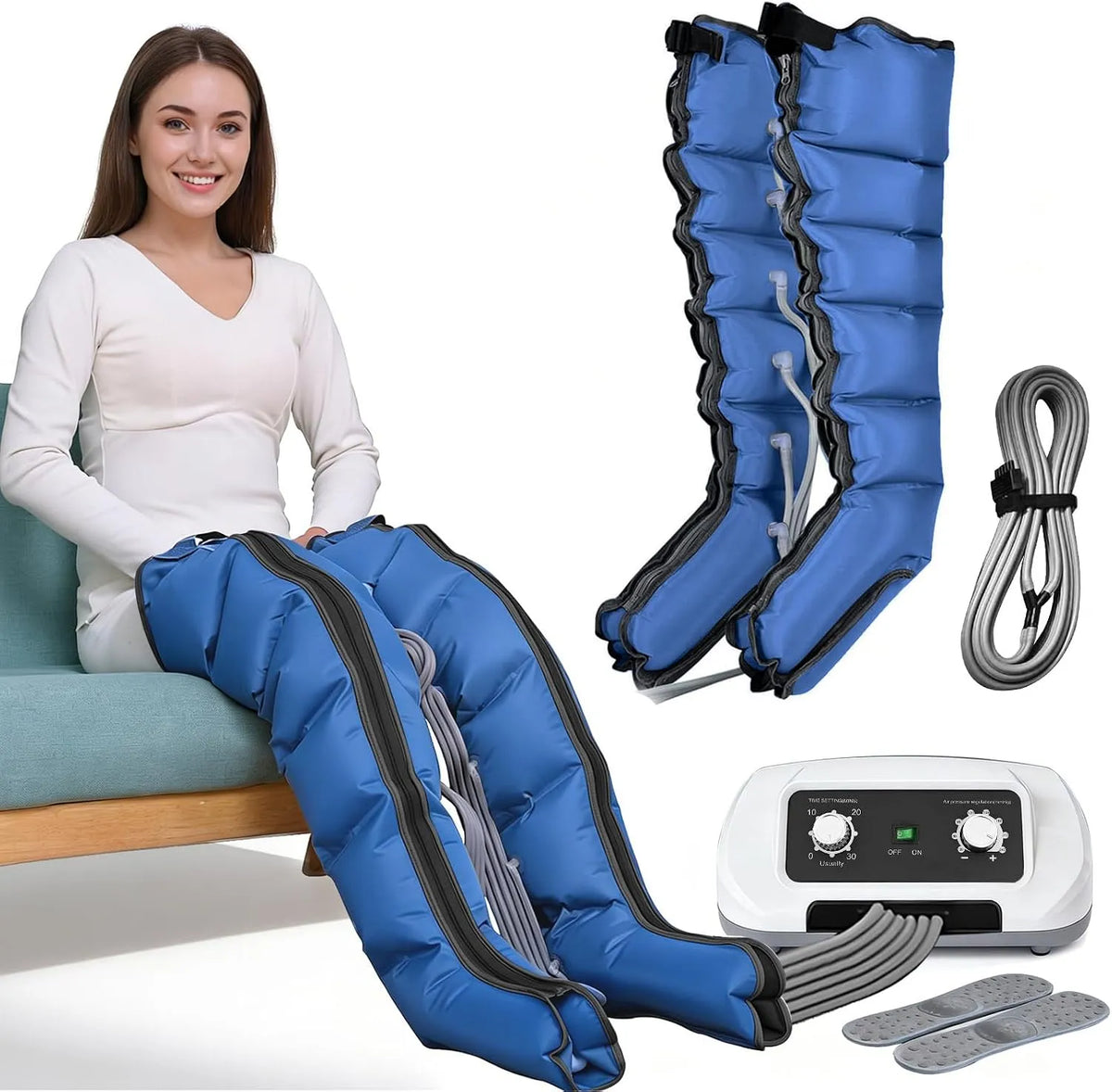 Pressoterapia, dispositivo pressoterapia per gambe, blu