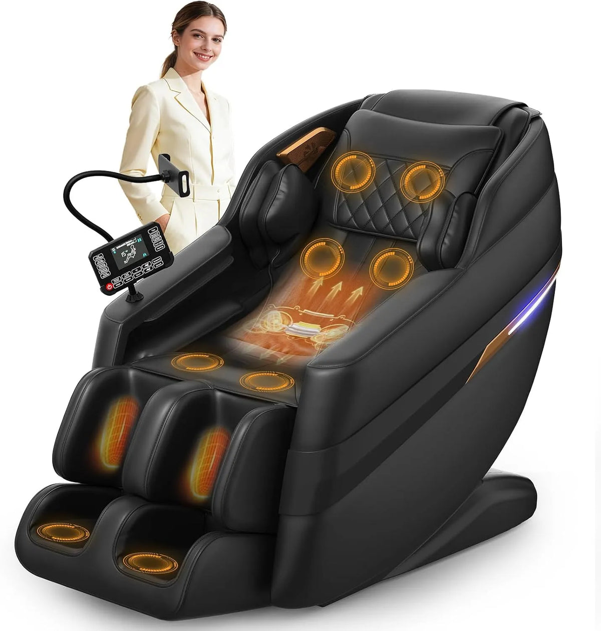 Poltrona relax con massaggio, FURNIMAT, Bluetooth, effetto 3D, Controllo vocale AI e altoparlante Bluetooth, 8 airbag