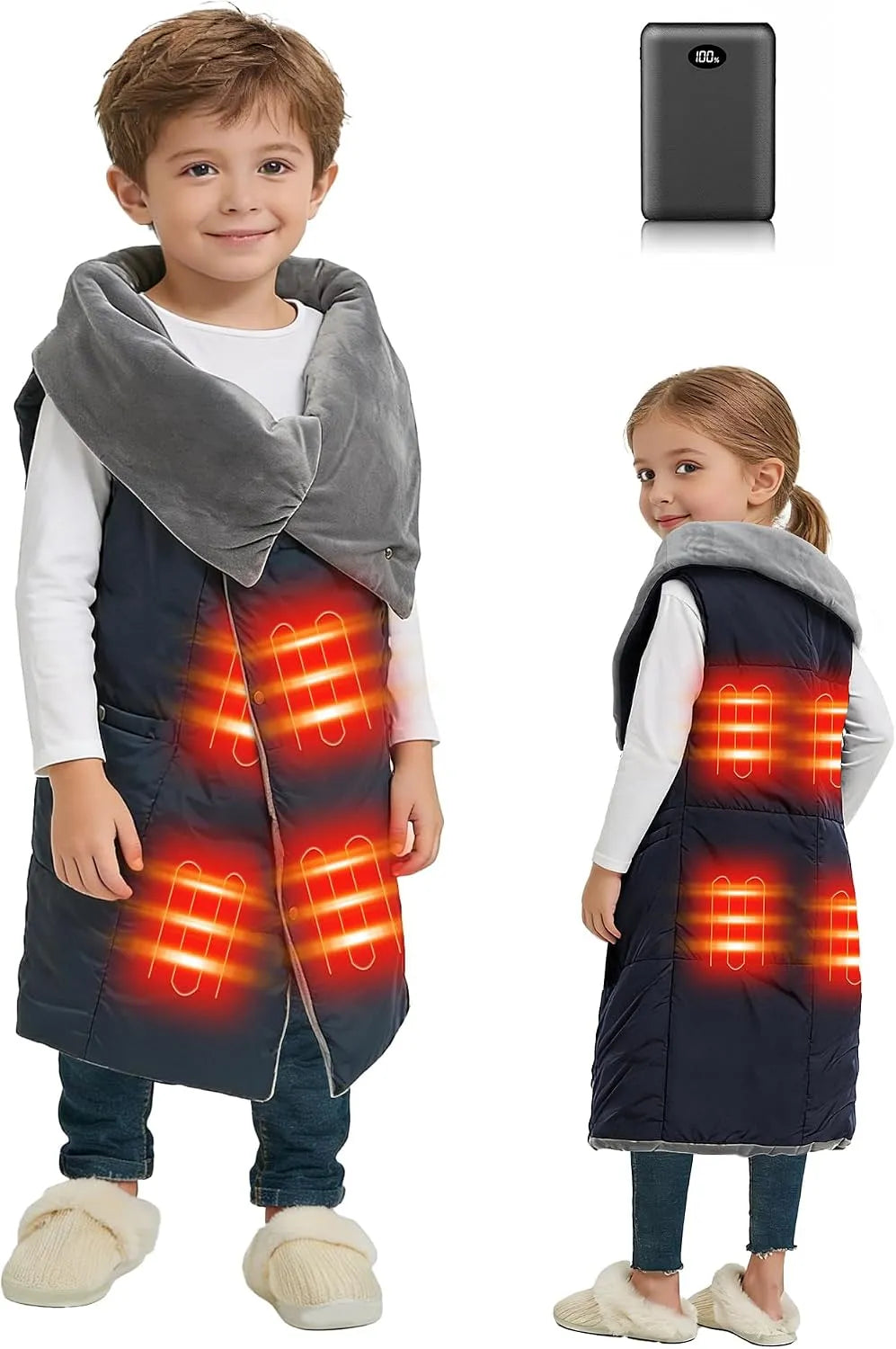 batteria, Coperta, 110 x 130 cm, portatile, funzione riscaldante, senza fili, blu, per bambini con batteria senza fili, FERNIDA