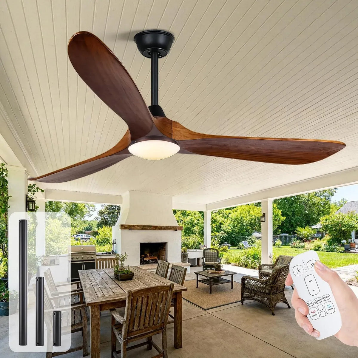 Ventilatore, 178 cm, decorazione del soggiorno, 3 Marrone Pale con Telecomando, Motore DC Silenzioso