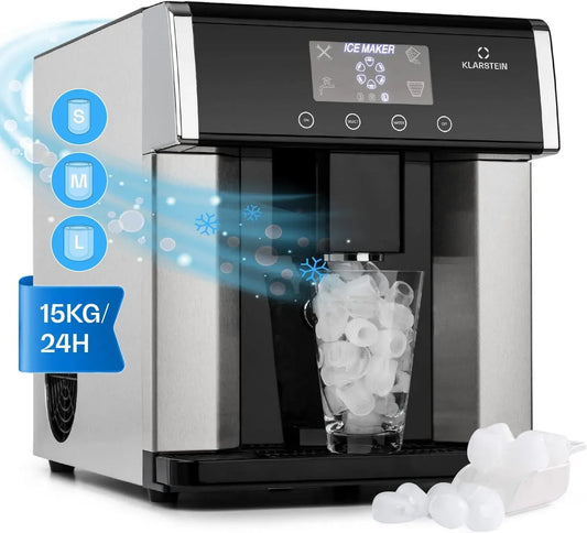 Klarstein Macchina del ghiaccio, 3 L, professionale, Fabbricatore Secco Alimentare 15kg, Cubetti di 3 Diverse Dimensioni