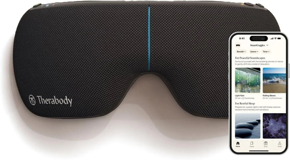 Maschera oculare riscaldante, Therabody, maschera oscurante per il sonno & massaggio delle tempie per relax personalizzato e sollievo dal mal di testa