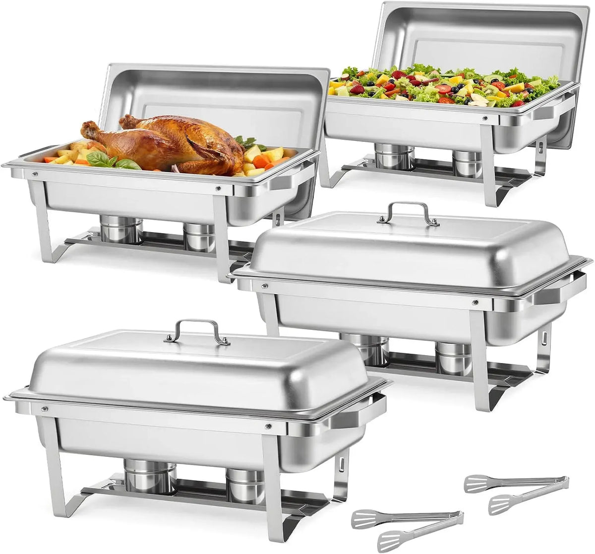 VEVOR L 4 Set di Scaldavivande Rettangolari da 8,5 Pezzi Contenitori Riscaldanti per Buffet con Manico e 2 Pinze per Alimenti e Coperchio e Porta