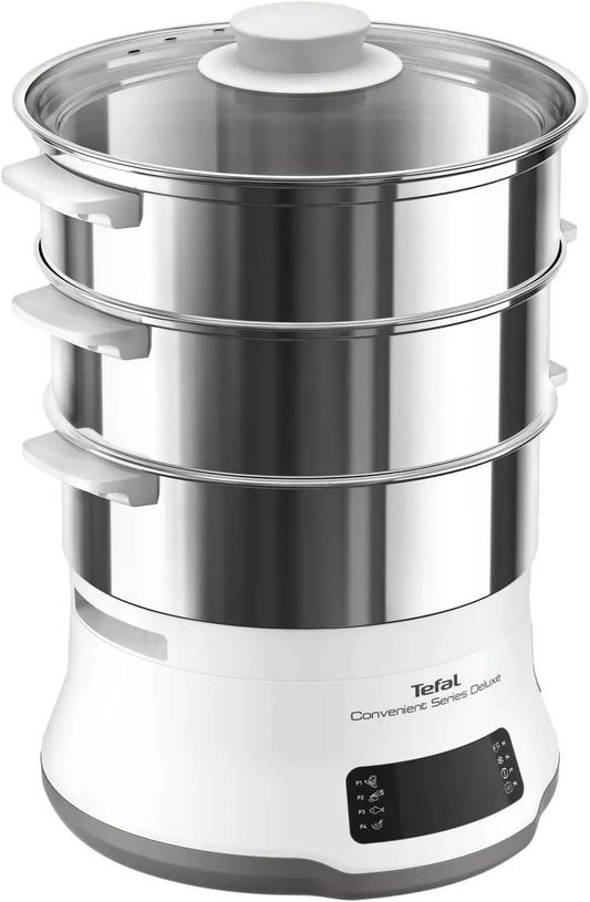 Tefal VC502D10 Convenient Deluxe Vaporiera elettrica, Touch screen, 8 Programmi, 3 Livelli, Acciaio Inox