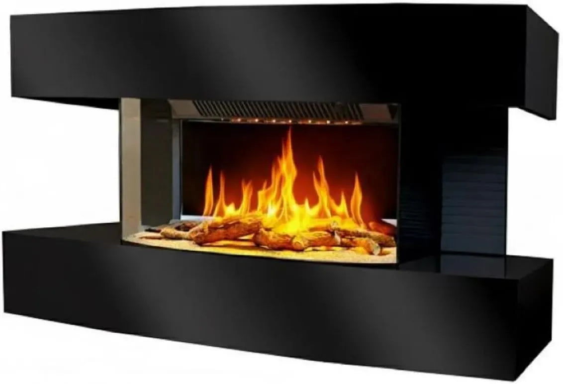 Camino elettrico da parete Lounge Medium Nero, per Caminetto con Timer e Controllo Automatico di Temperatura, 82x21x42cm, caminetto elettrico con