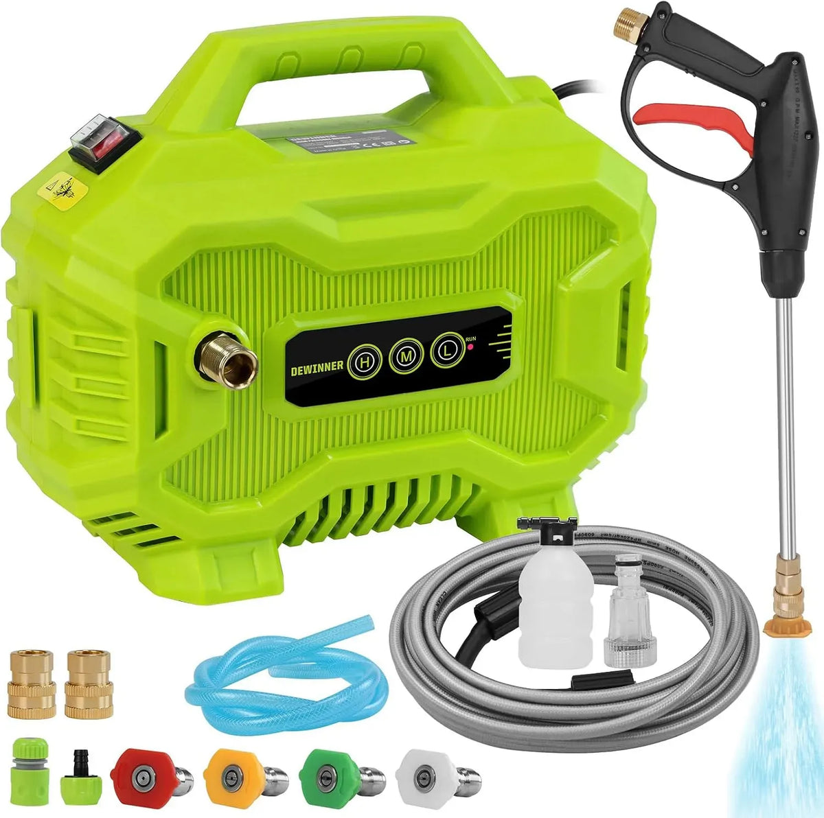 Idropulitrice, 1200 W, DEWINNER, portatile, 3 velocità, 130Bar High Pressure Cleaner, Regolazione a 3 velocità con 4 Ugelli