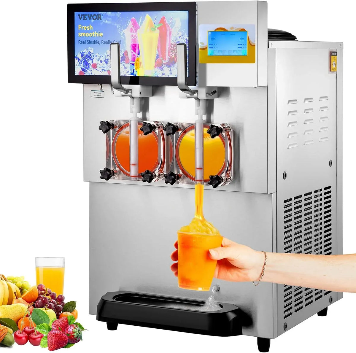 VEVOR Macchina per Granita, Distributore, macchina da caffè elettrica, 8 L, 1800 W, ampio serbatoio, acciaio inox