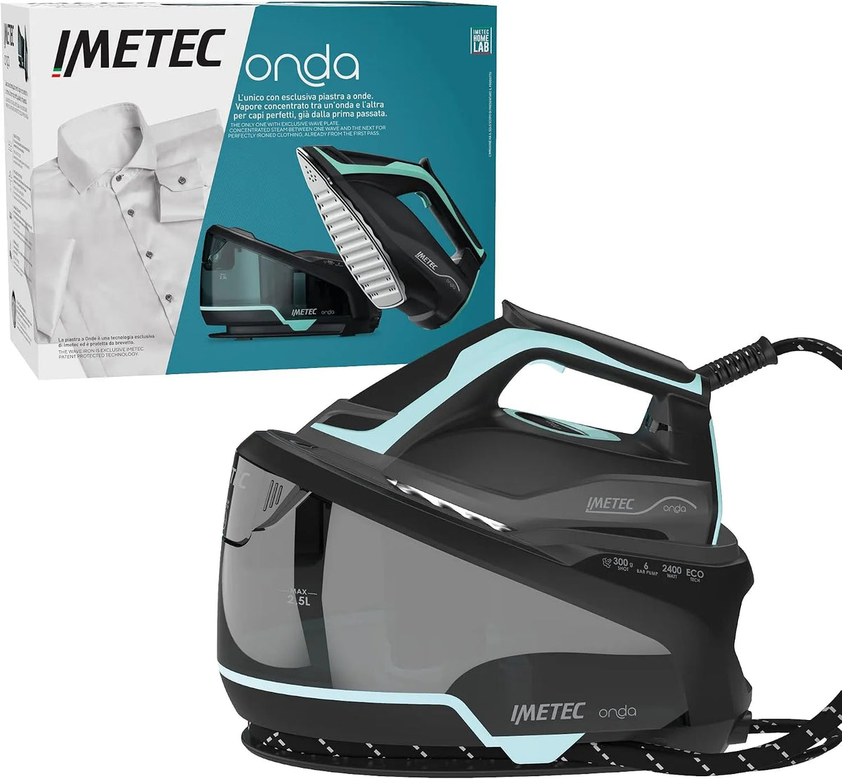 Generatore, Piastra, ferro da stiro elettrico, 2,5 L, 2400 W, 300 g, ampio serbatoio, vapore, argento