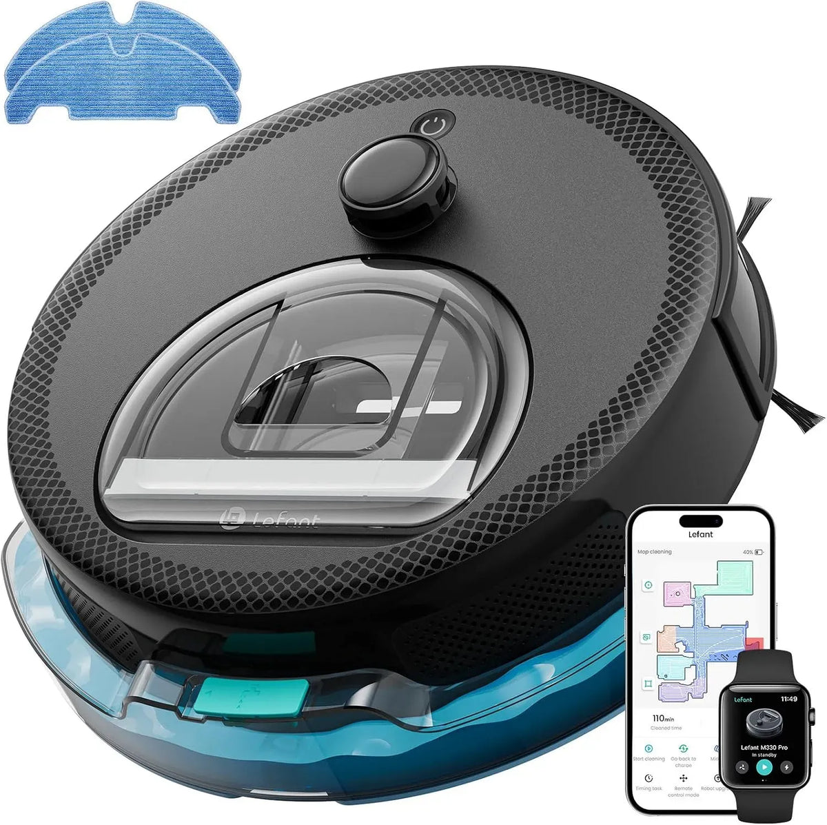 Lefant M330Pro Robot aspirapolvere, Wi-Fi, nero, Tappeti e Pavimenti Duri, WiFi Alexa APP, Riconoscimento Tappeti, 5000Pa, Evitamento PSD