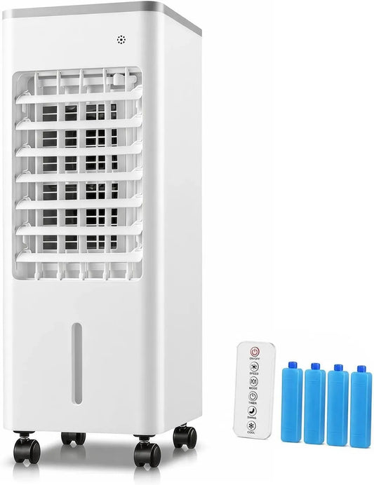 Ventilatore, 6 L, portatile, touch, timer, 3 velocità, bianco, Rinfrescatore d'Aria Evaporativo 6L, Telecomando & Touch Control