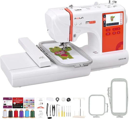 EOC03 Macchina da ricamo, ricamatrice elettrica, 10×10 cm, 23,5 cm, touch, Wi-Fi, USB, display LCD, per principianti ed esperti, PooLin