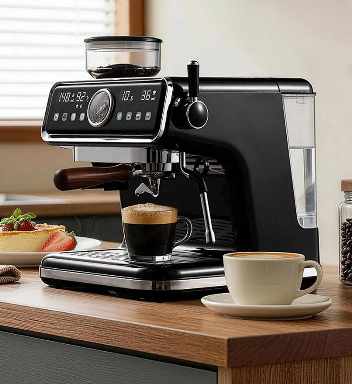 Montalatte, cappuccinatore, touch, professionale, 1-18 Livelli di macinatura, Macchina da caffè Automatica Professionale con Touchscreen